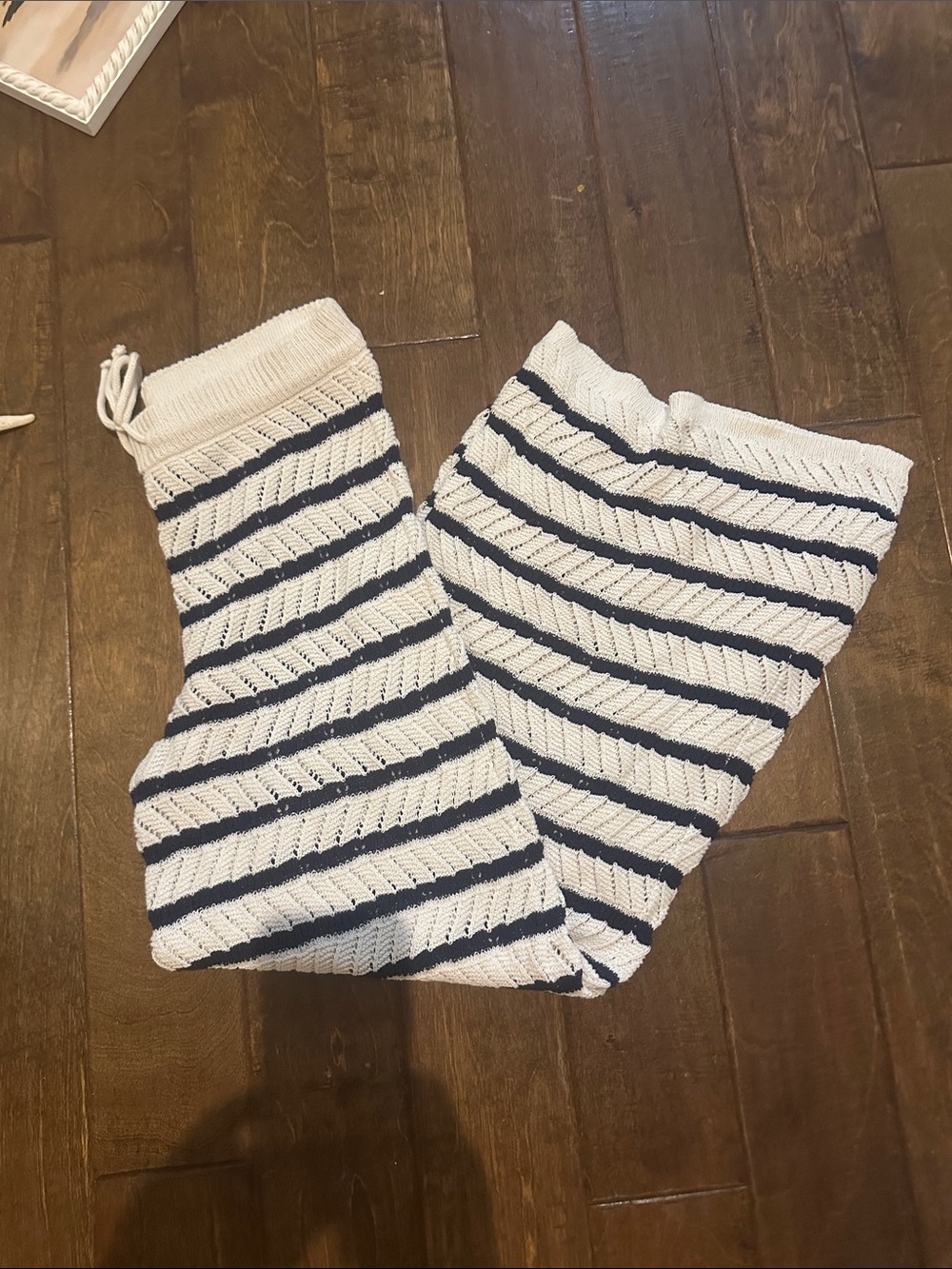 aerie Knit Stripe Drawstring Sweatpants - White & Navy